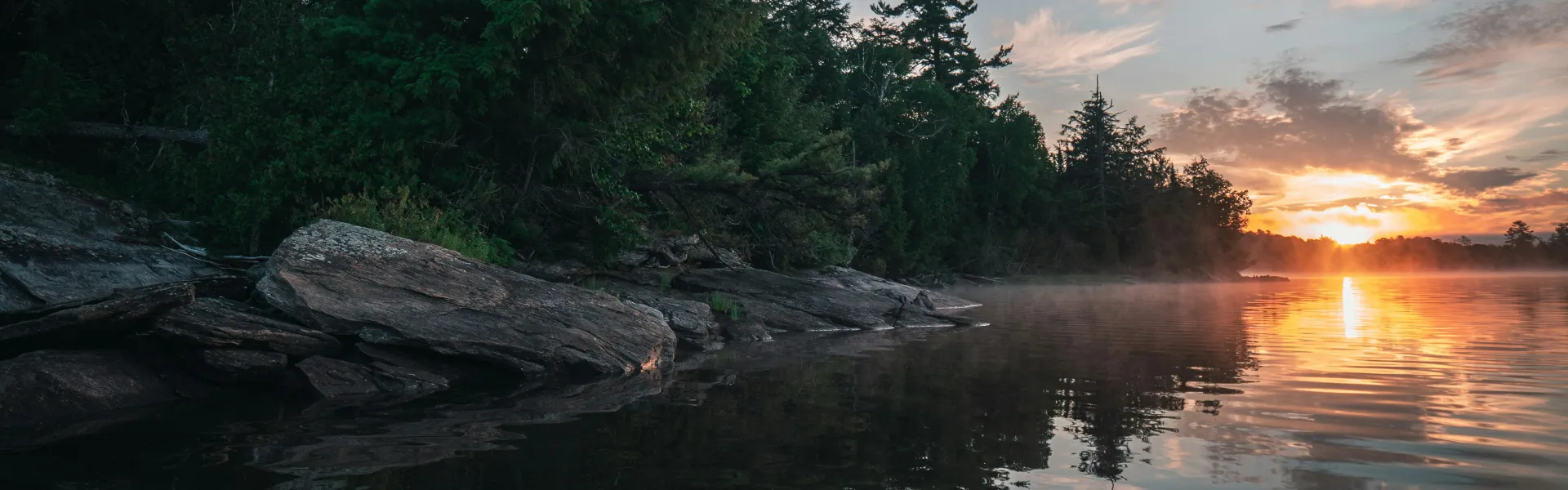 An Ontario Lake in the Great Canadian Sheild at sunset.