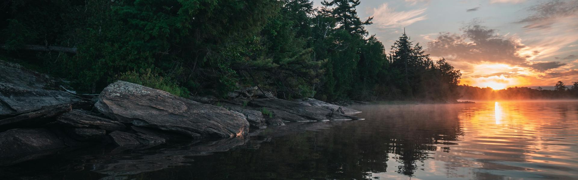 An Ontario Lake in the Great Canadian Sheild at sunset. 